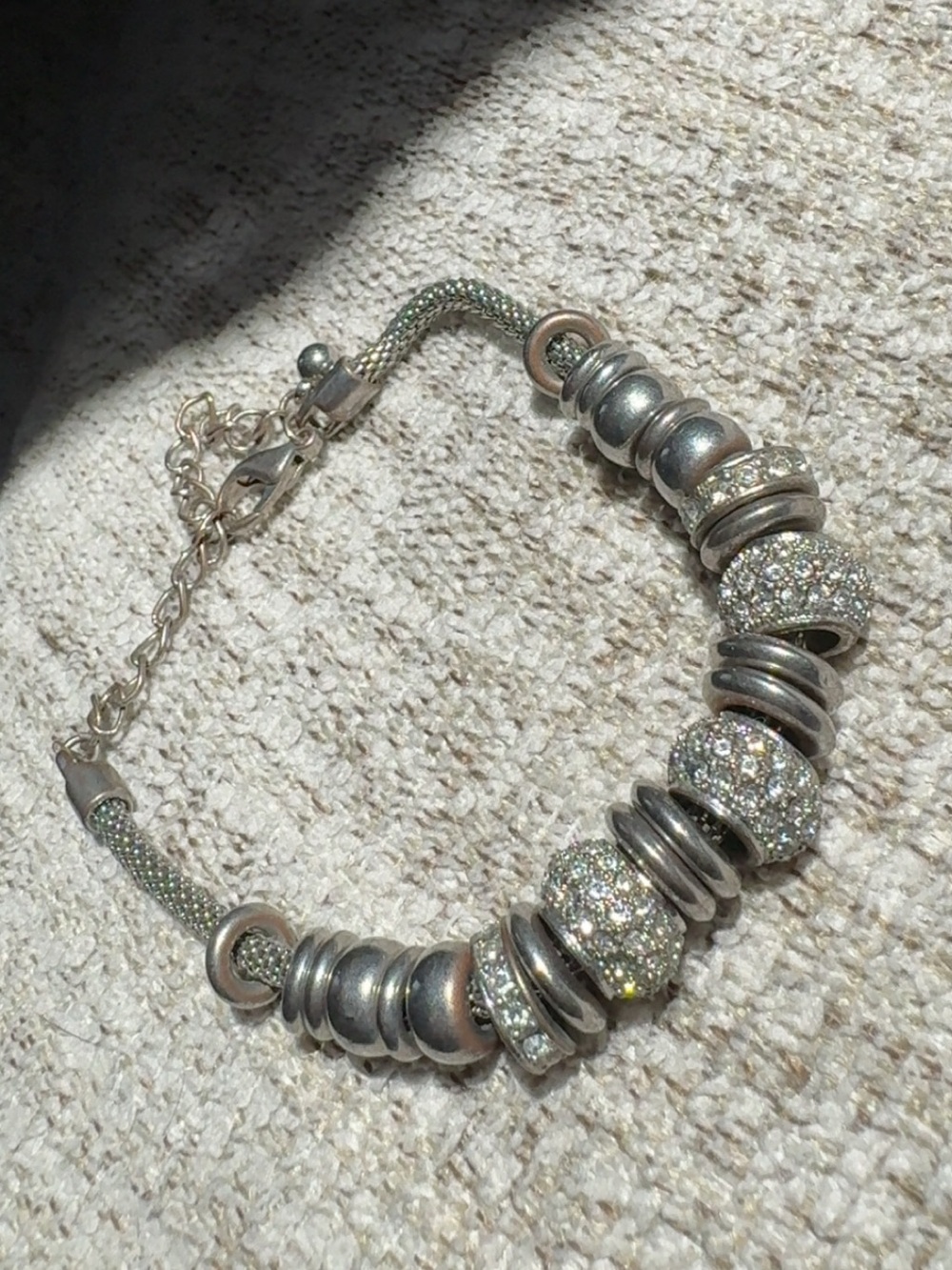 Silver-Tone Pave Bead Charm Bracelet - Sparkling Accent